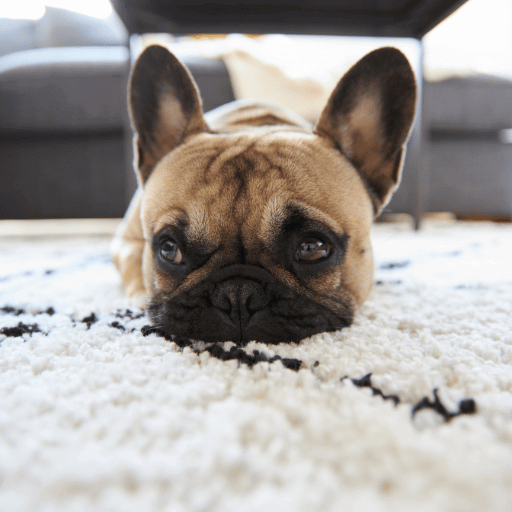 Dog sitting on rug